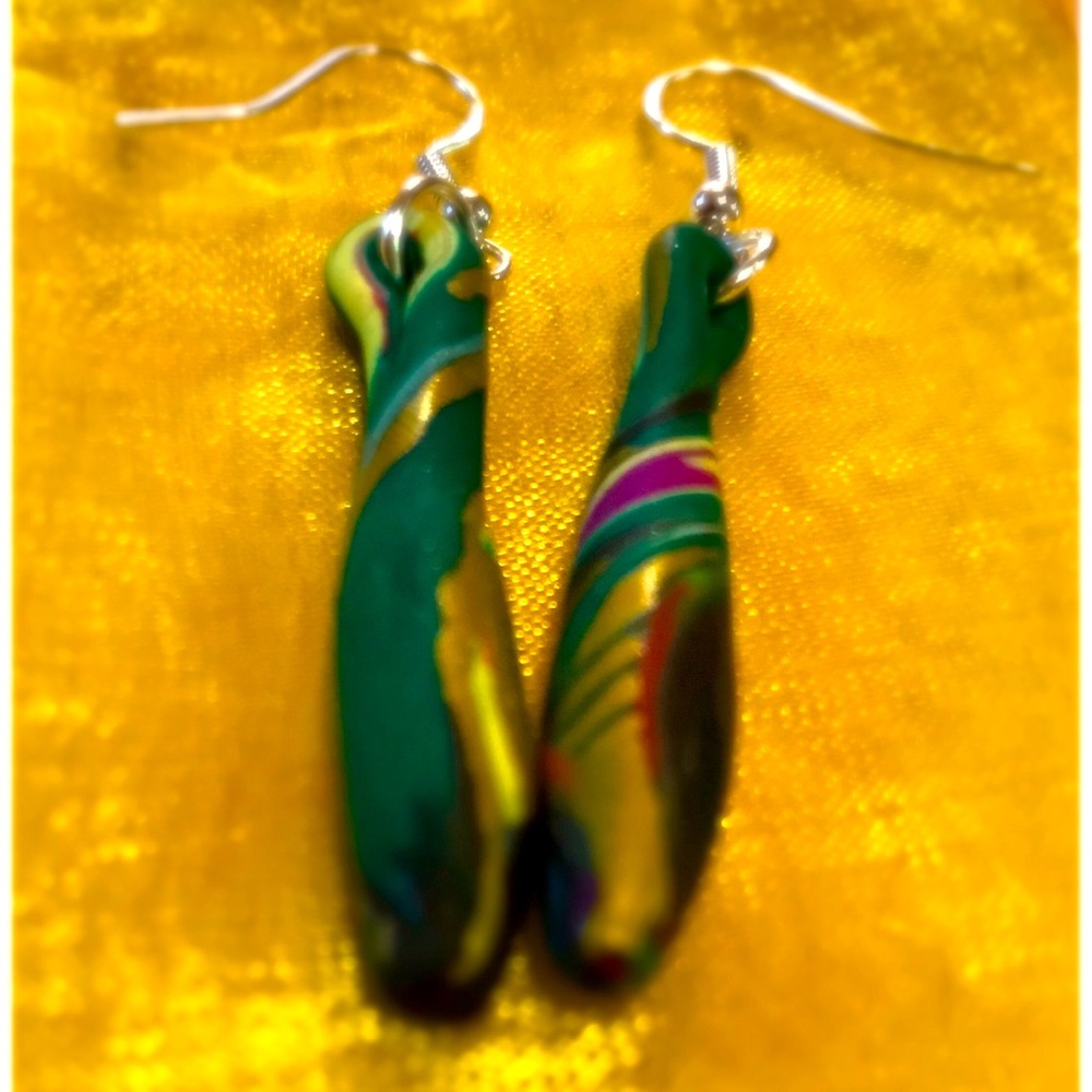 Golden teardrops polymer clay earrings